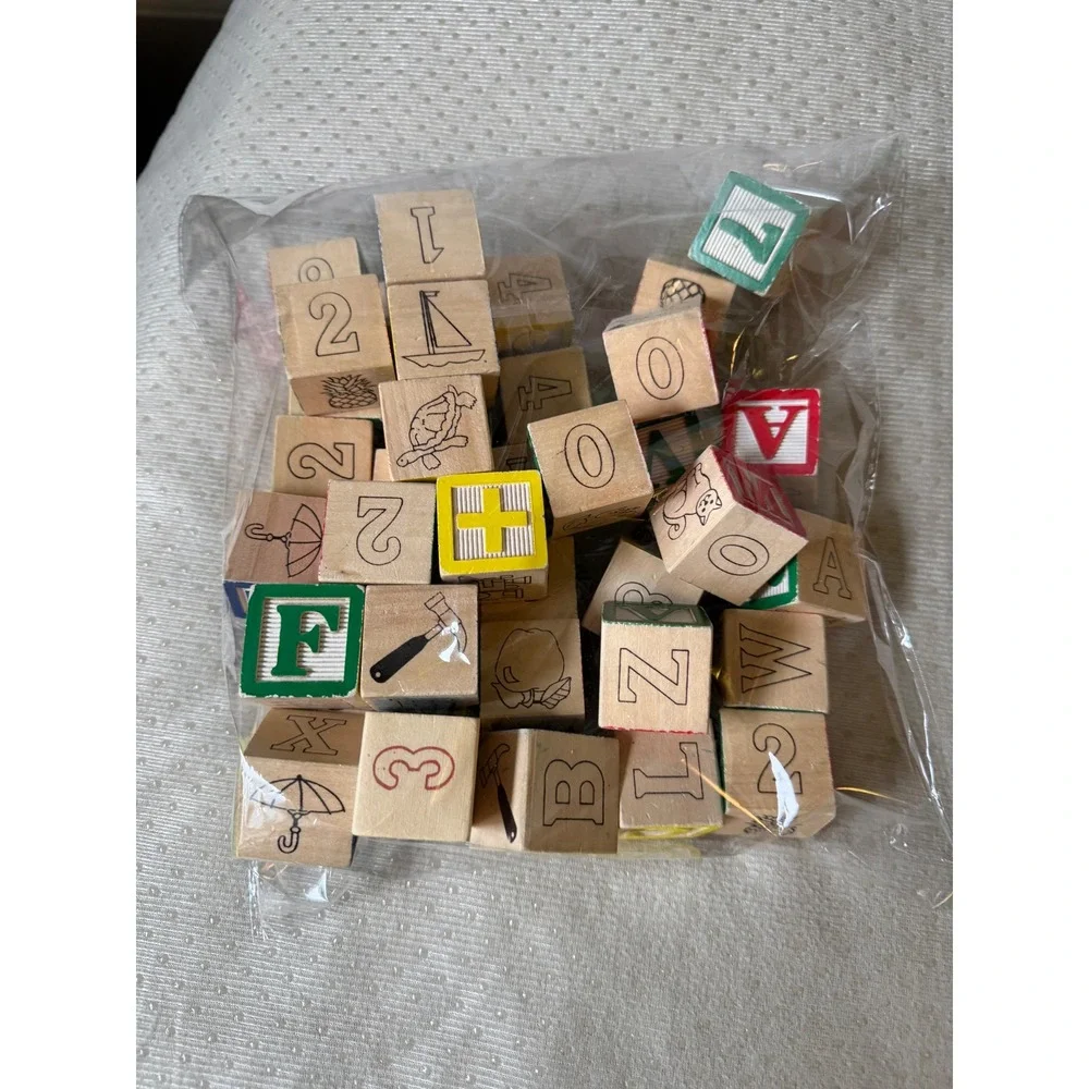 Wooden Alphabet Blocks‎ Unisex OS Multicolor Good Vintage Educational Toy